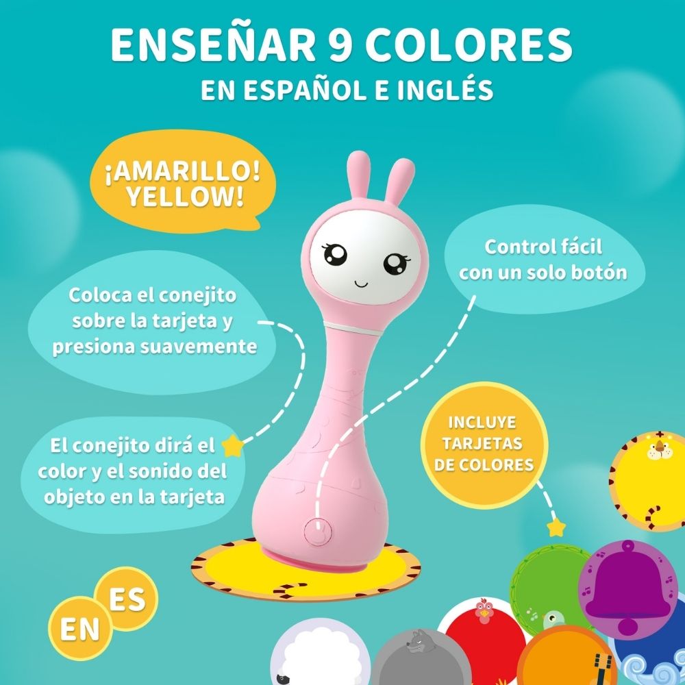 Sonajero interactivo Smarty Bunny Rosa Español con canciones de»Pica Pica» Alilo