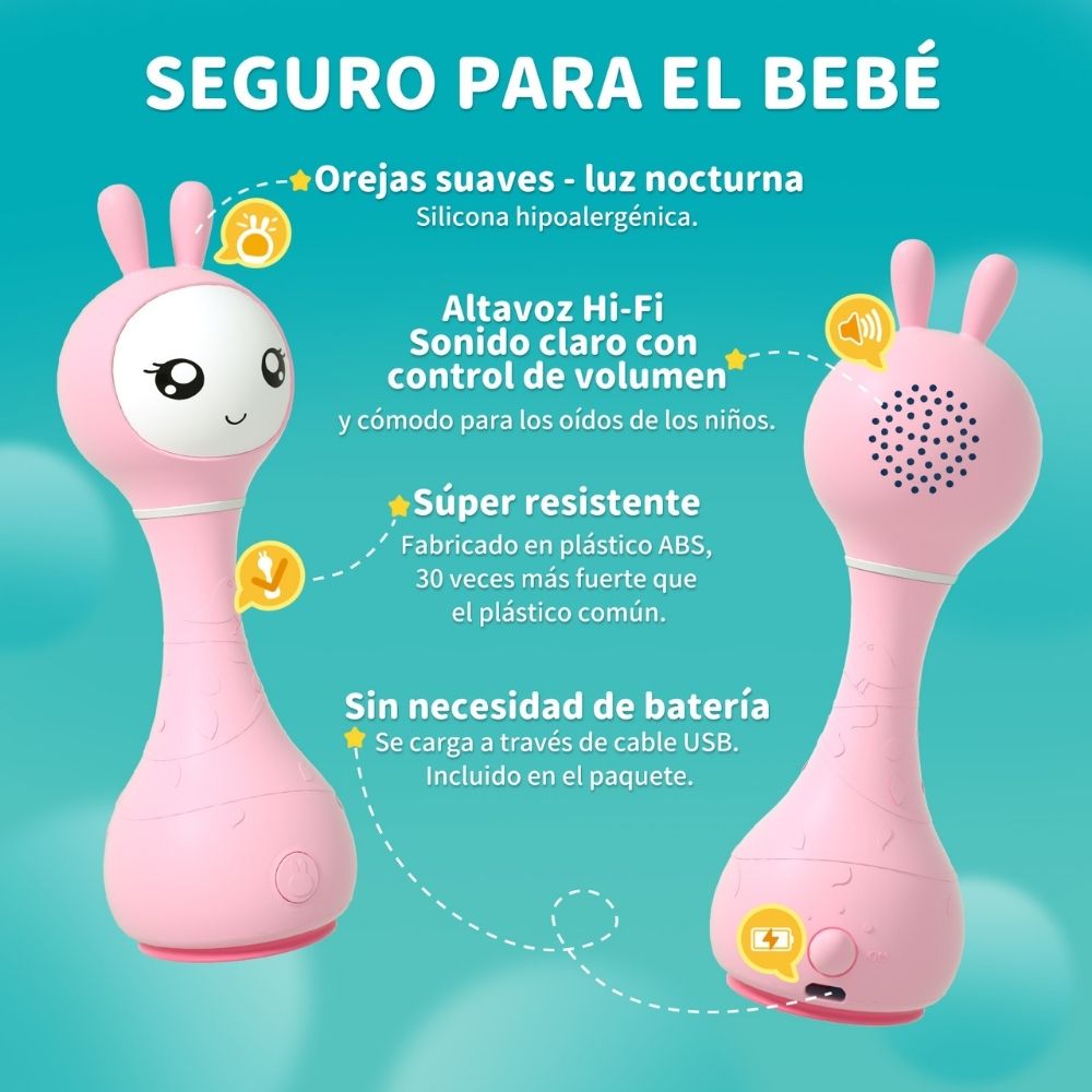 Sonajero interactivo Smarty Bunny Rosa Español con canciones de»Pica Pica» Alilo