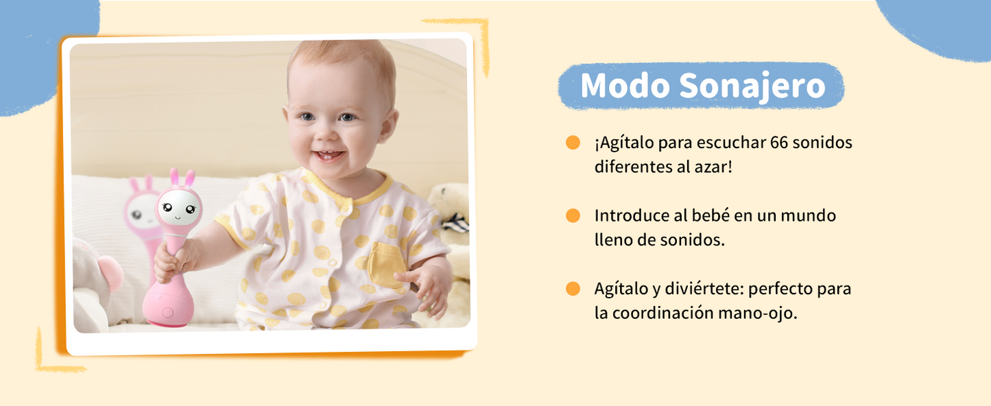 Sonajero interactivo Smarty Bunny Rosa Español con canciones de»Pica Pica» Alilo