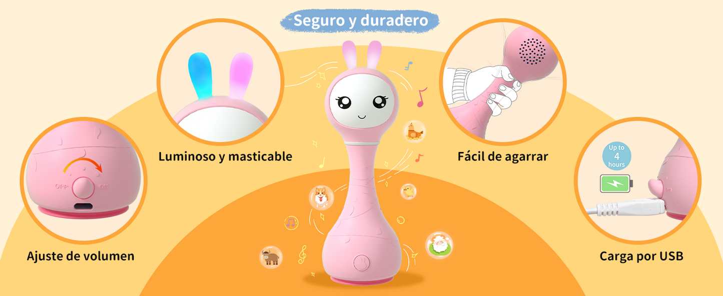 Sonajero interactivo Smarty Bunny Rosa Español con canciones de»Pica Pica» Alilo