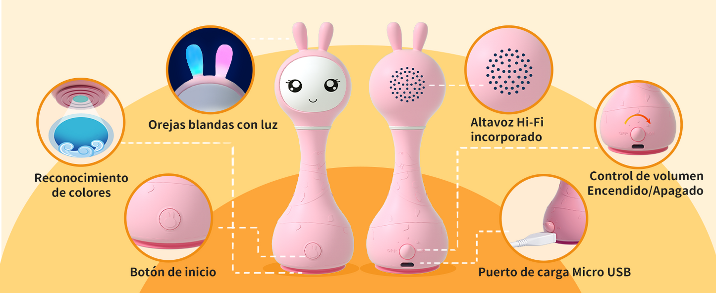 Sonajero interactivo Smarty Bunny Rosa Español con canciones de»Pica Pica» Alilo